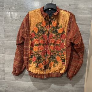 El Huarache Imports Hand Woven Cotton Embroidered Vintage Floral Jacket XL
